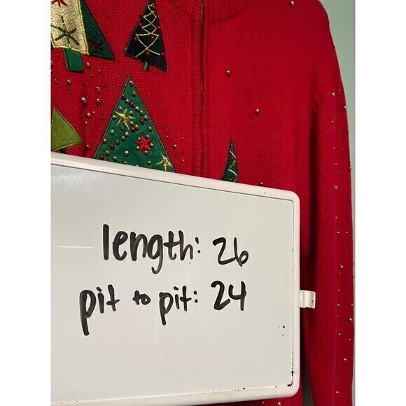 Vintage Designer Originals Studios Women's‎ Red Christmas Tree Sweater Zip Up XL - Picture 9 of 9